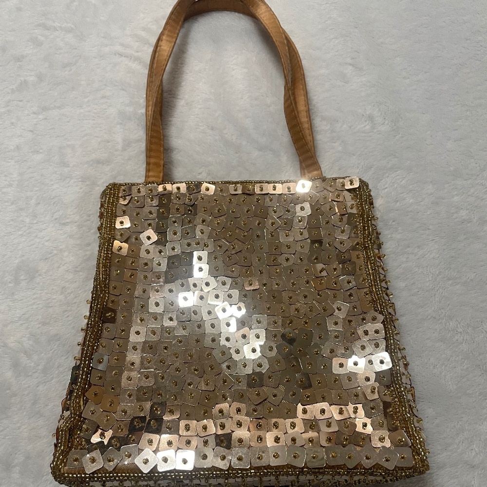 Jessica Mcclintock Sequin Small Purse/Handbag Gold Tone